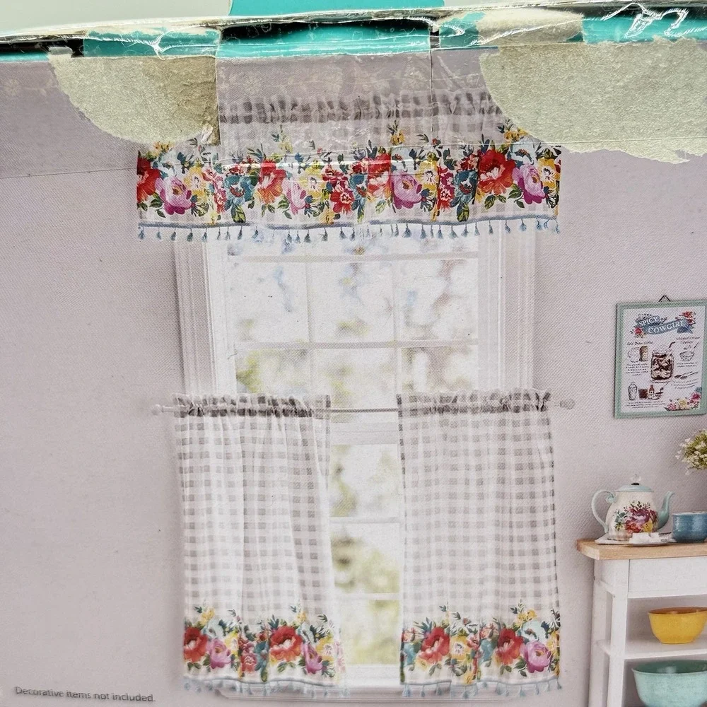 Pioneer Woman Window Curtain Set 30x36 Tiers 60x14 Valance Sweet Romance # 6610